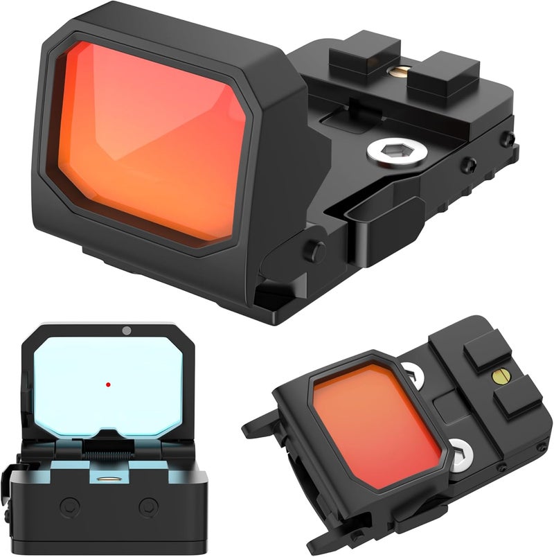 JORMIX Flip Up Red Dot Reflex Sight Mini Folding 3 MOA Red Dot Flip Gun Sight Scope for RMR Picatinny Rail Glock MOS Pistol Handgun Rifle with Heightened Base - Image 1